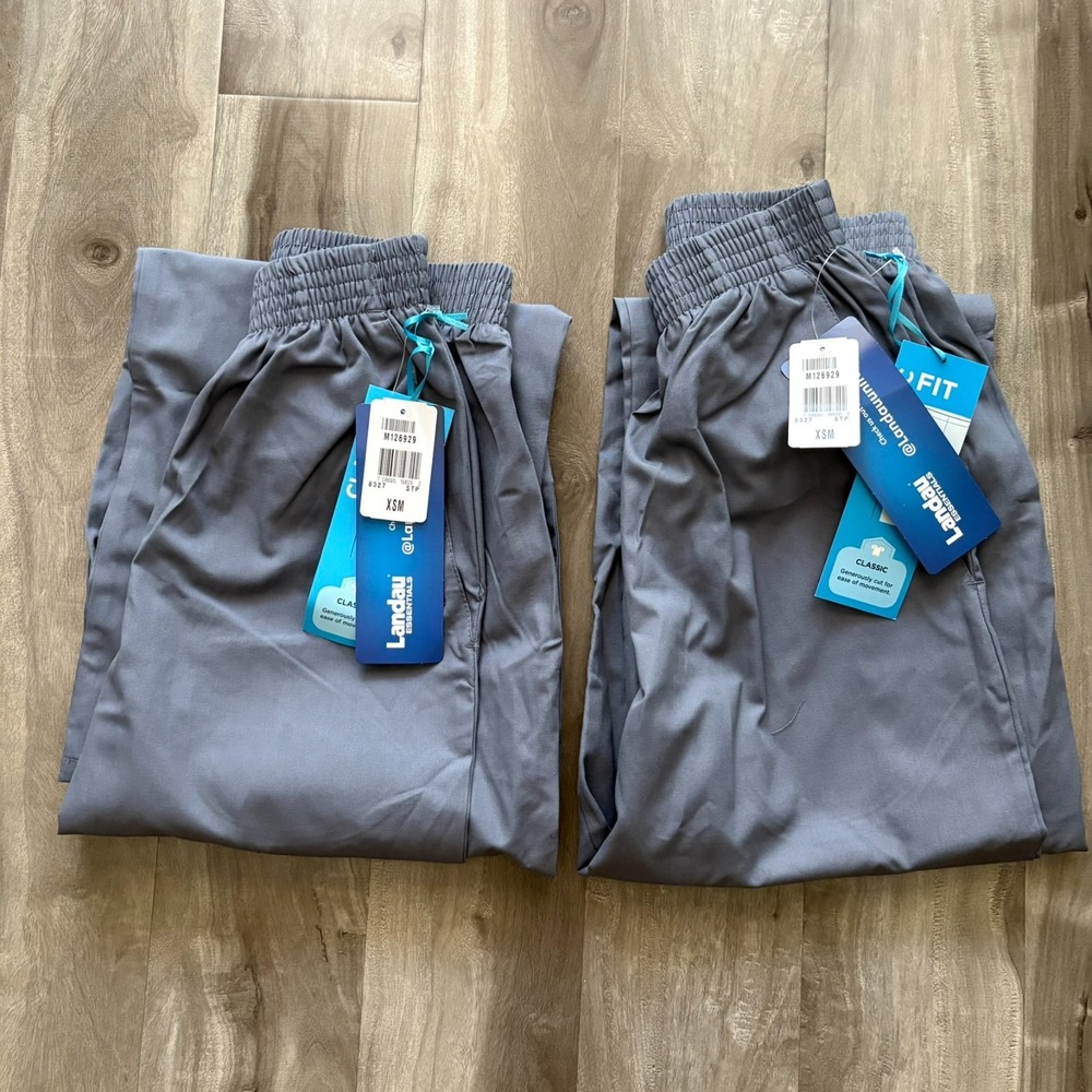 LOT of 2 Landau Essentials Scrub Pants XS Classic Gray NWT M126929